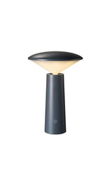 Moderne bordlampe i mat sort metal med varmt hvidt lys og touchkontakt