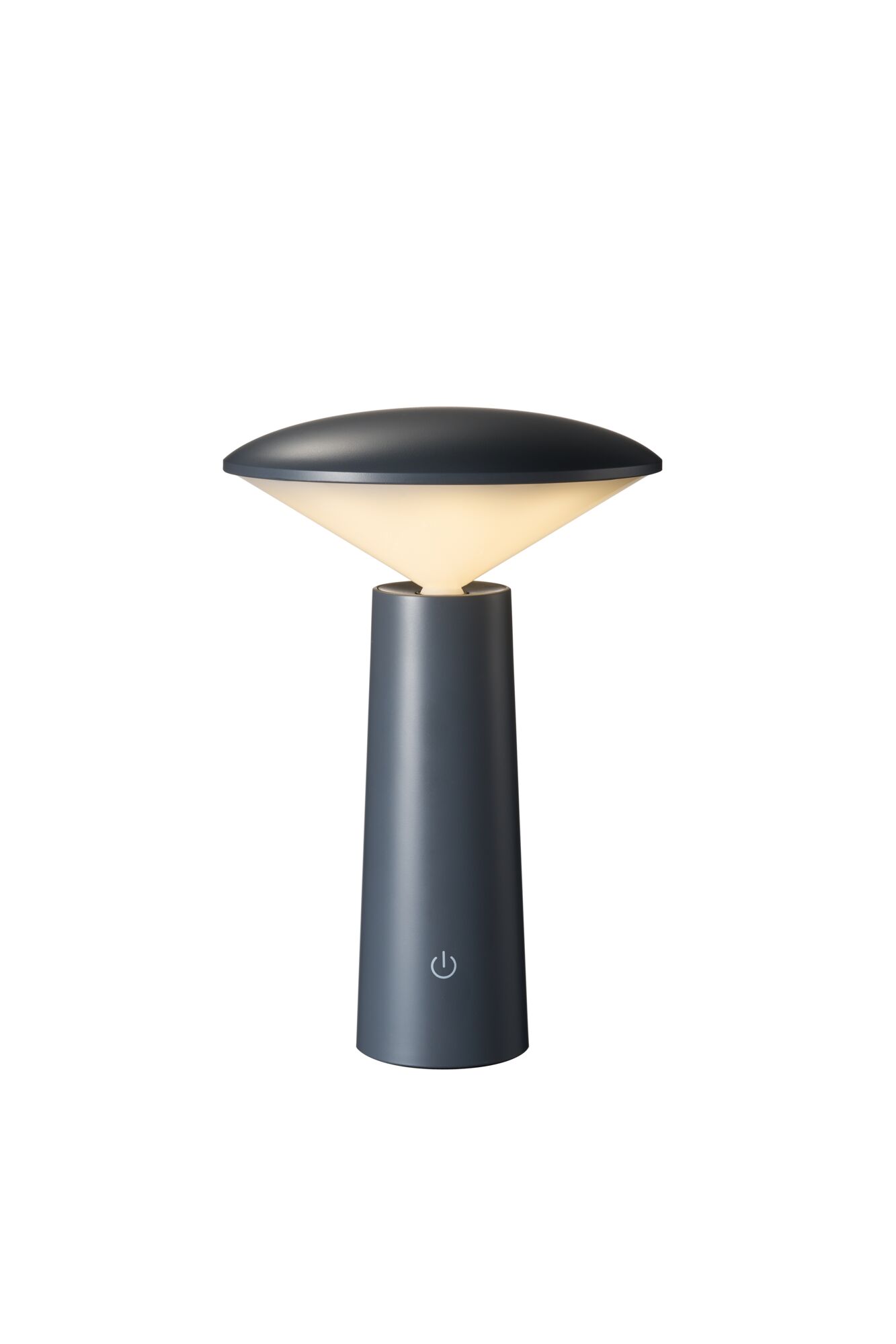 Modern table lamp in matte black metal with warm white light and touch switch for ambient lighting