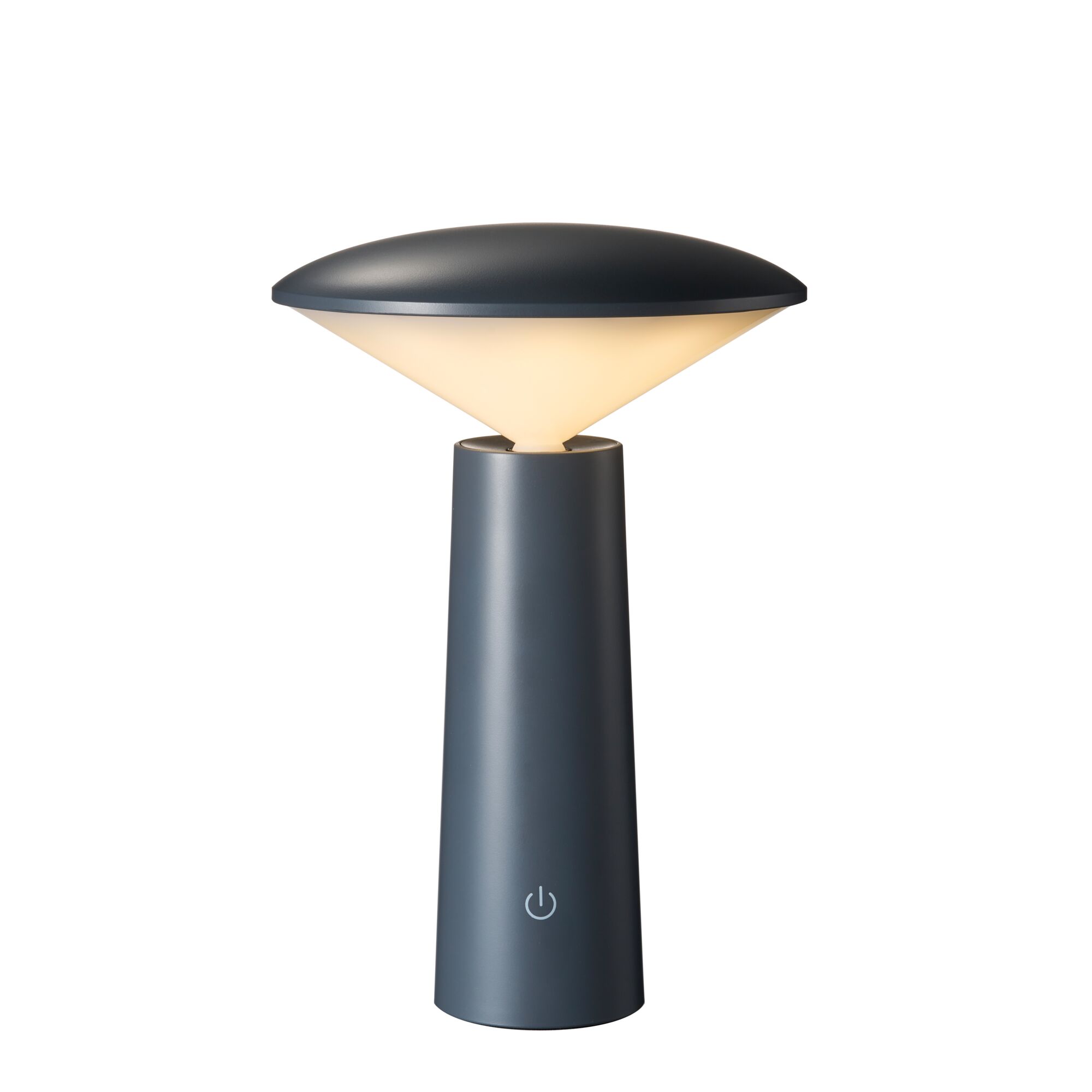 Modern table lamp in matte black metal with warm white light and touch power button