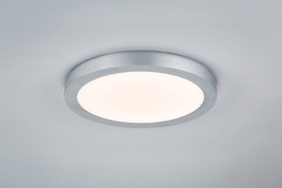 Rundes LED-Deckenlicht mit silbernem Aluminiumrahmen und warmweißem Licht für moderne Innenräume