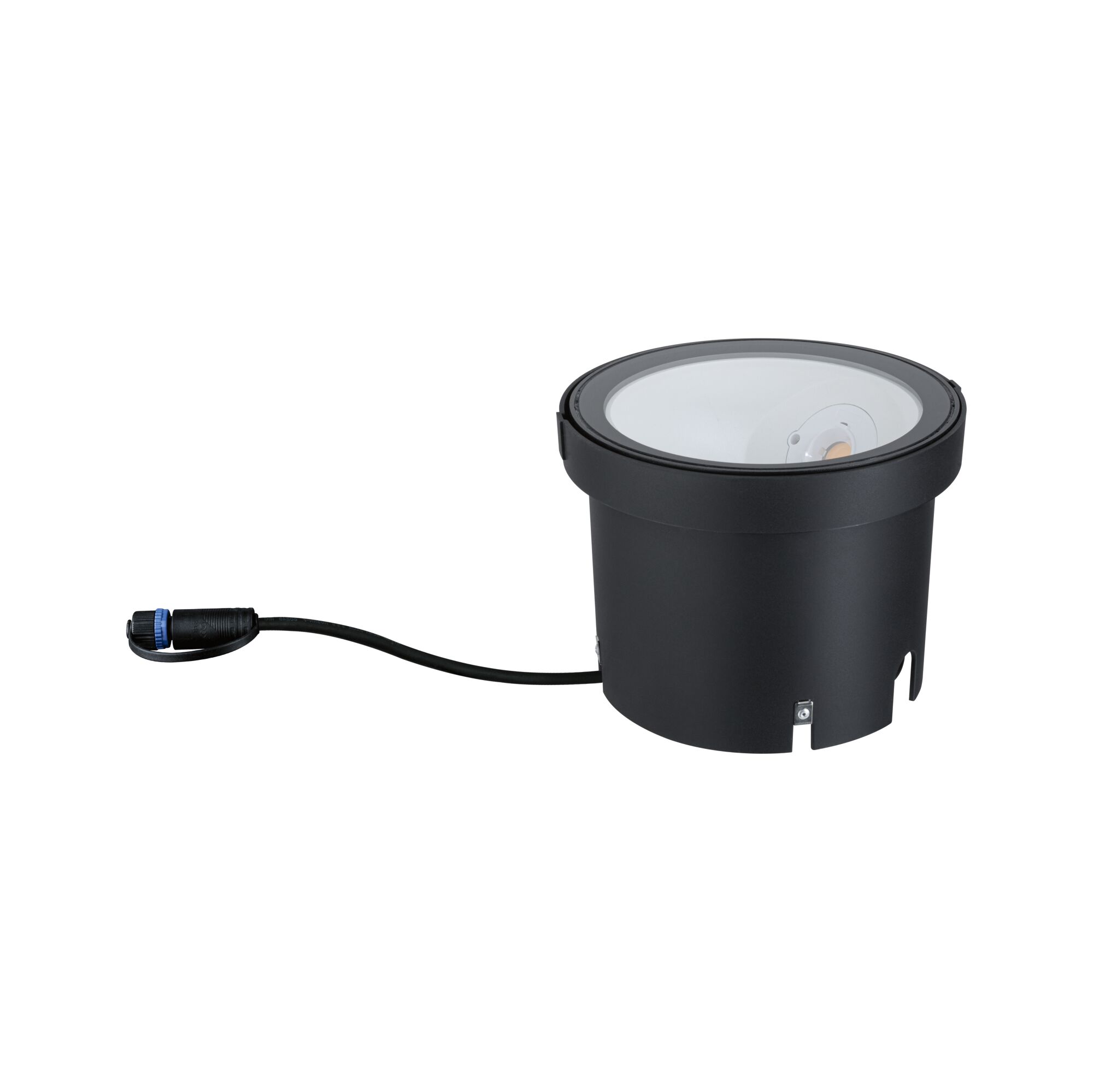 Black LED recessed spotlight with glass cover and cable connection for modern indoor lighting