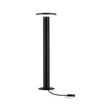 Sort metal LED-udendørslampe med rund lampehoved og kabeltilslutning til havebelysning
