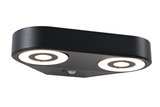 Schwarze LED-Deckenleuchte mit zwei runden Leuchtflächen und Bewegungssensor für Innenräume