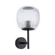 Applique murale en verre transparent cannelé avec support en métal noir mat pour éclairage moderne
