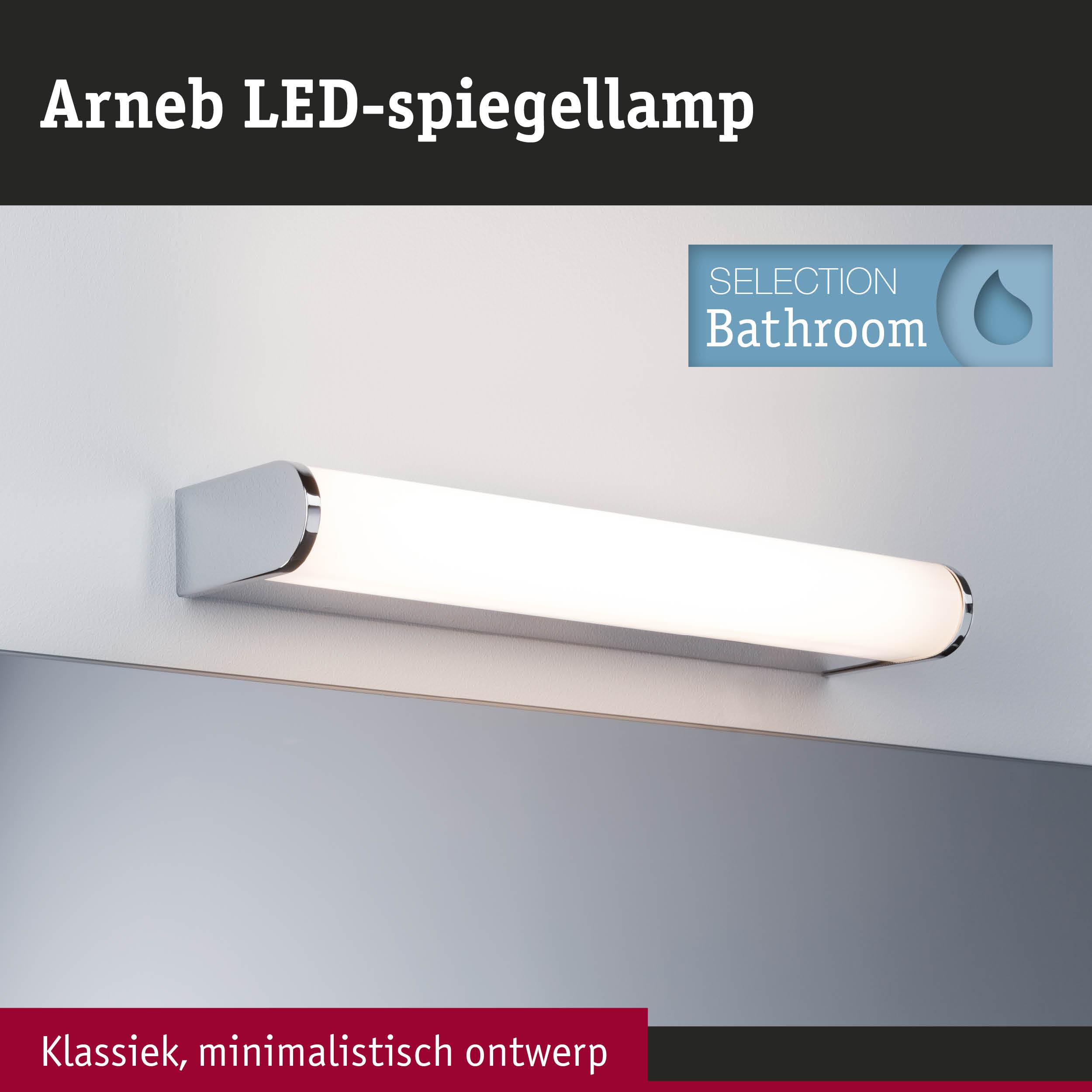 Arneb LED-spiegellamp in wit met chroomaccenten voor badkamerverlichting met klassiek minimalistisch ontwerp