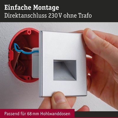 Montage eines silbernen Steckdoseneinsatzes mit direktem 230V Anschluss ohne Trafo für Hohlwanddosen