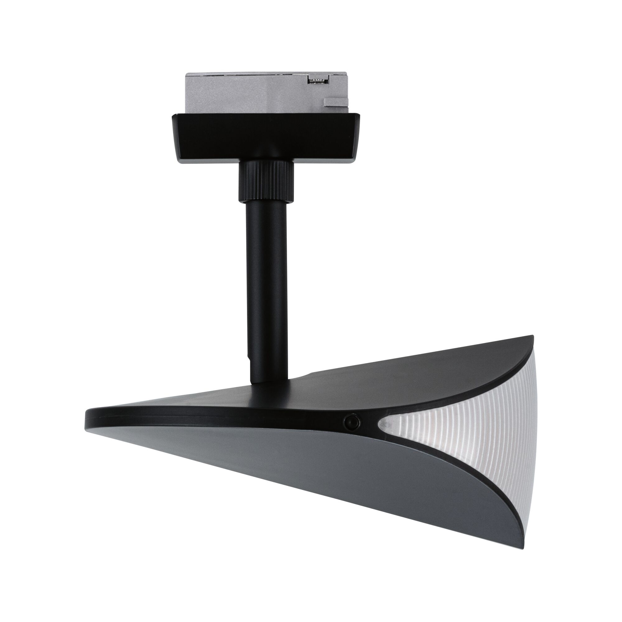 Schwarze LED-Schienenleuchte mit grauem Diffusor aus Kunststoff für moderne Beleuchtungssysteme