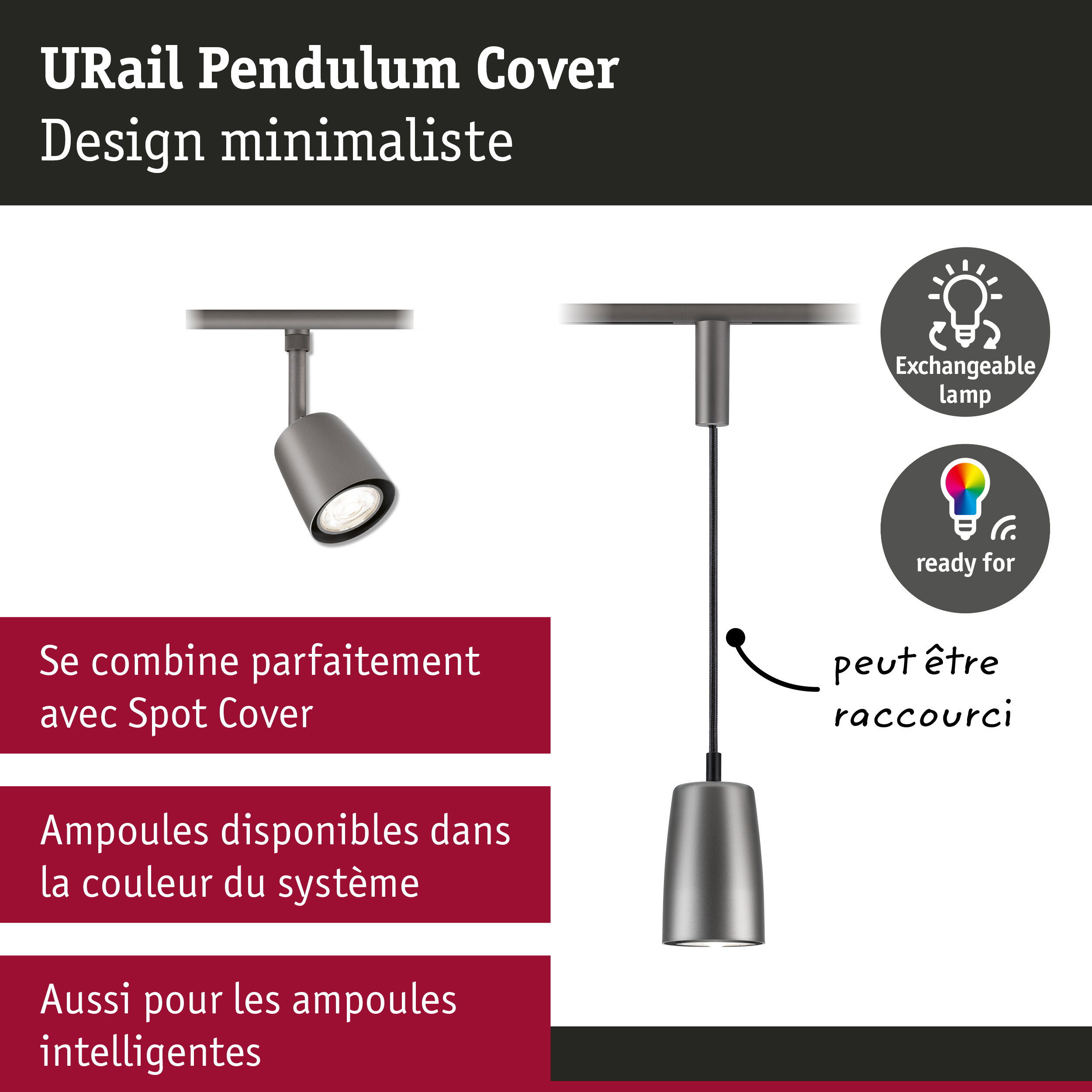 URail Suspension Cover GU10 max. 10W gradable 230V Titanium