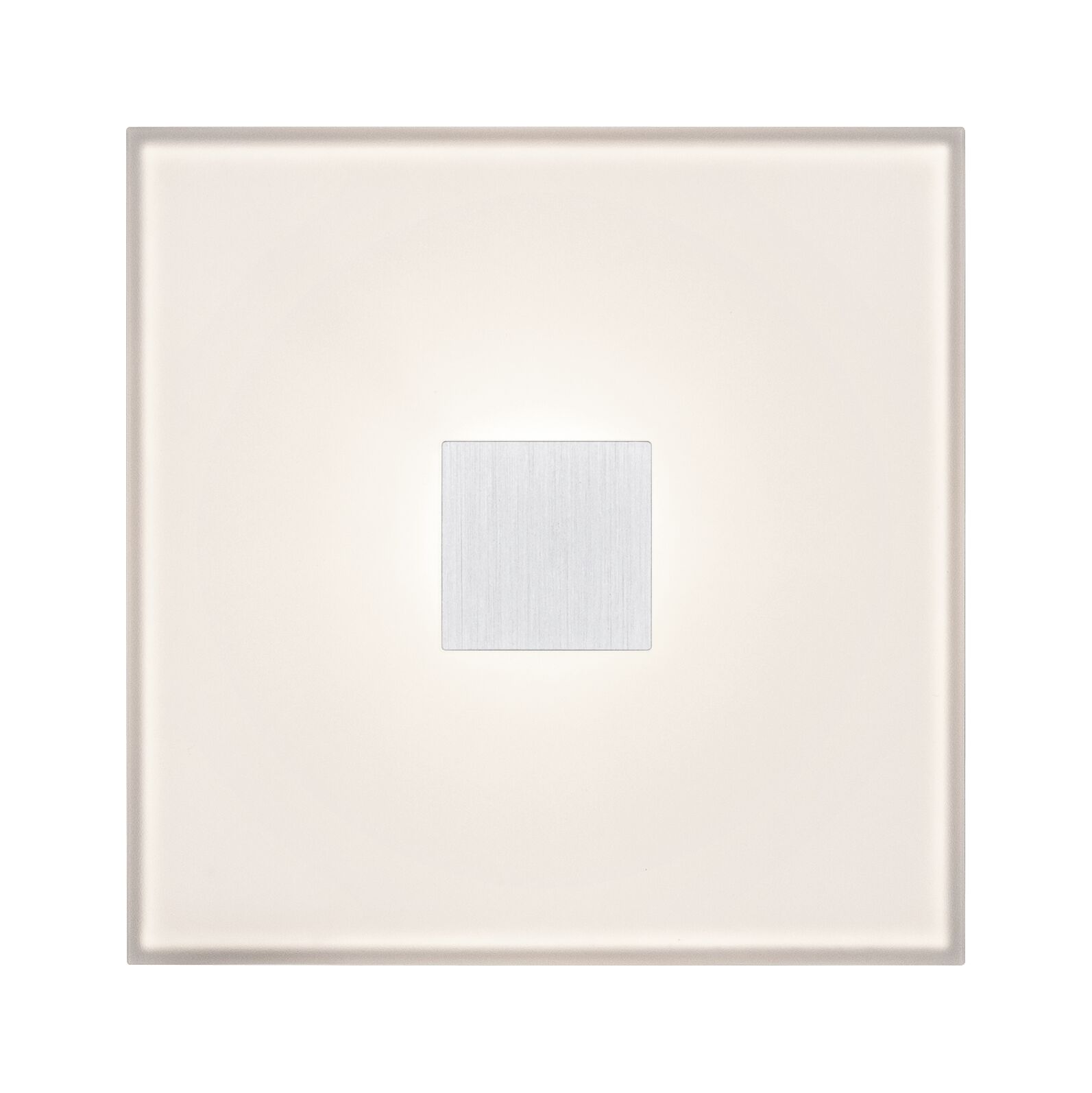 Square ceiling light with frosted glass and brushed aluminum in white for modern lighting design