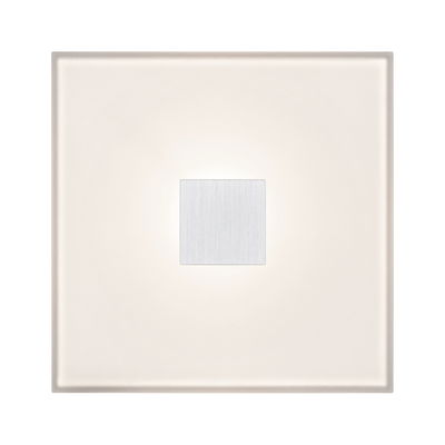 Quadratische Deckenleuchte mit milchigem Glas und gebürstetem Aluminium in Weiß für modernes Lichtdesign