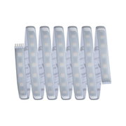 Flexible LED light strip with frosted silicone cover for versatile lighting applications.