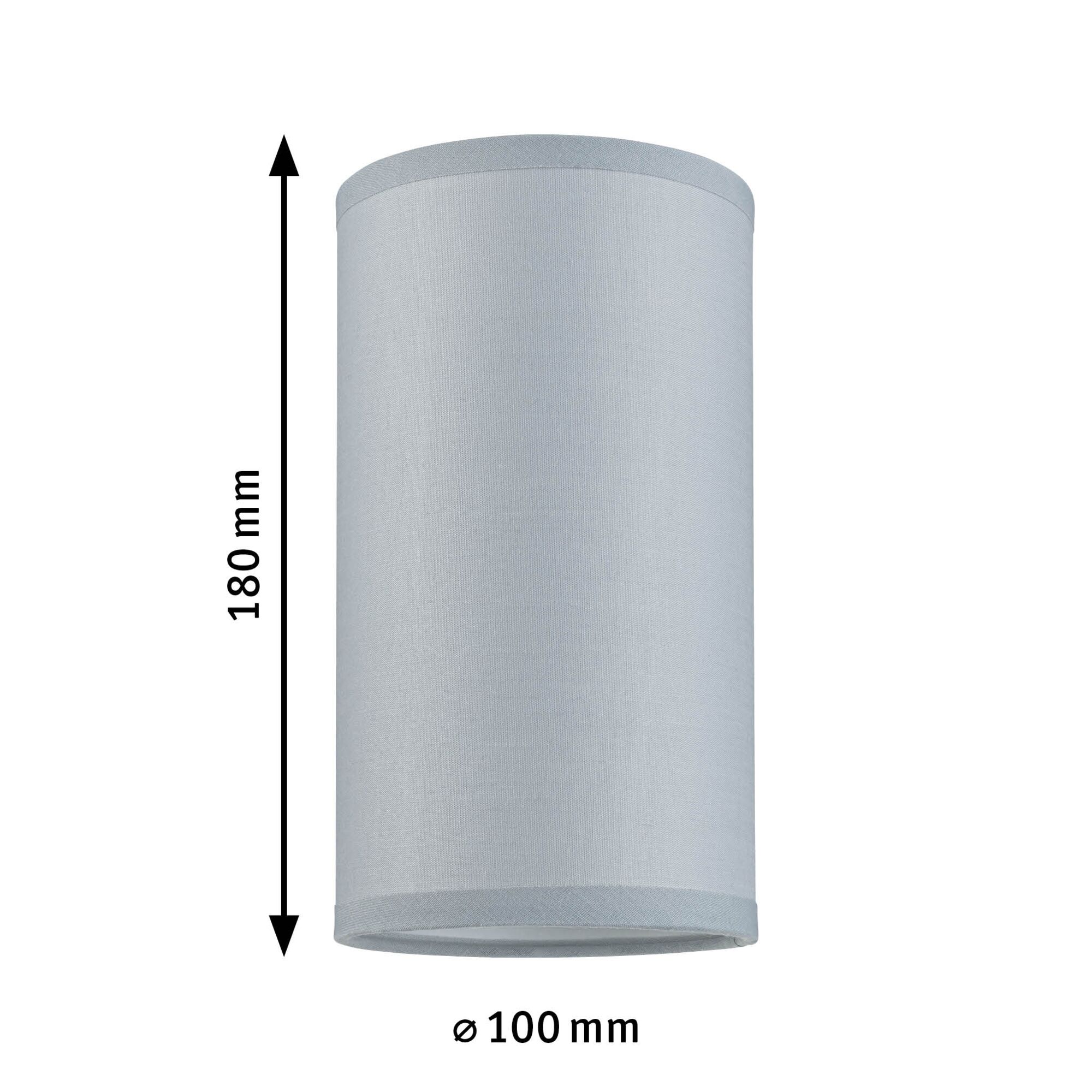 Cylindrisk grå stoflammeskærm 180 mm høj og 100 mm i diameter til indendørs belysning