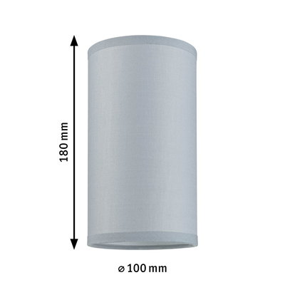 Cylindrisk grå stoflammeskærm 180 mm høj og 100 mm i diameter til indendørs belysning