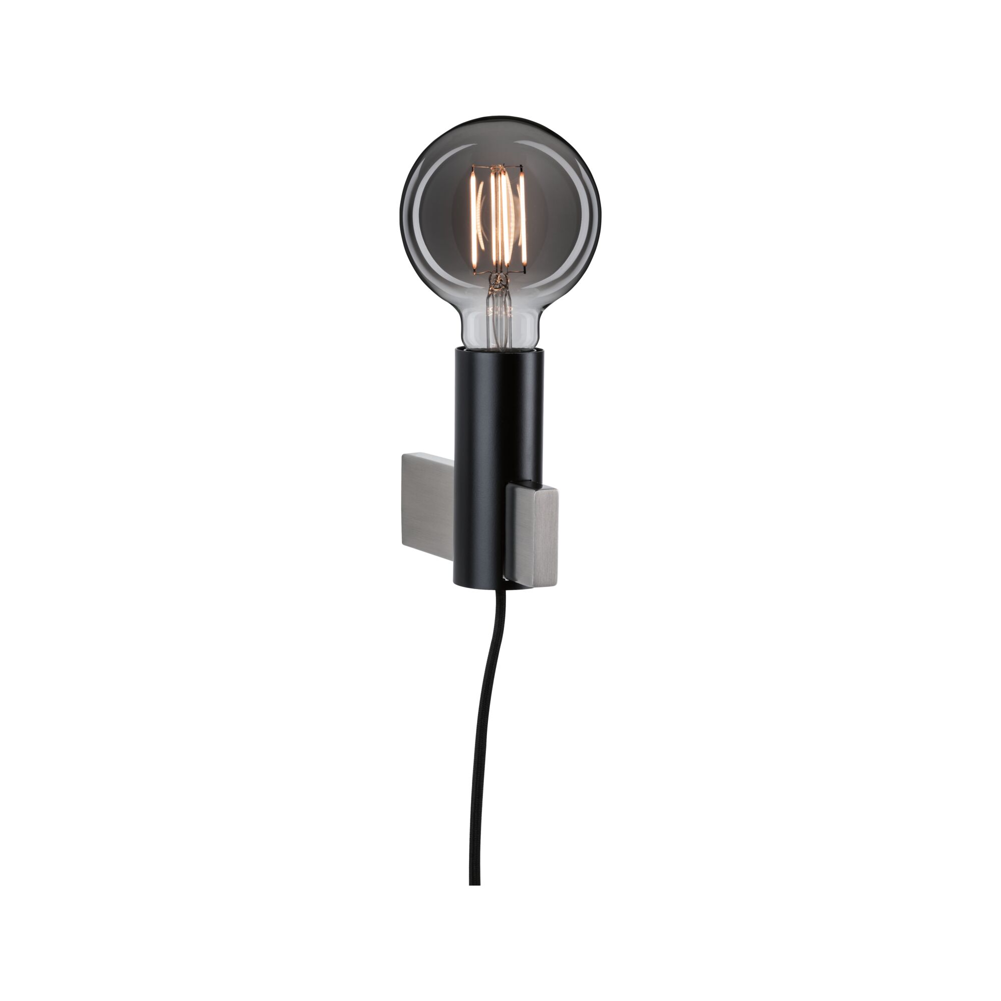 Modern wall lamp with black metal holder and visible bulb for stylish lighting in interiors