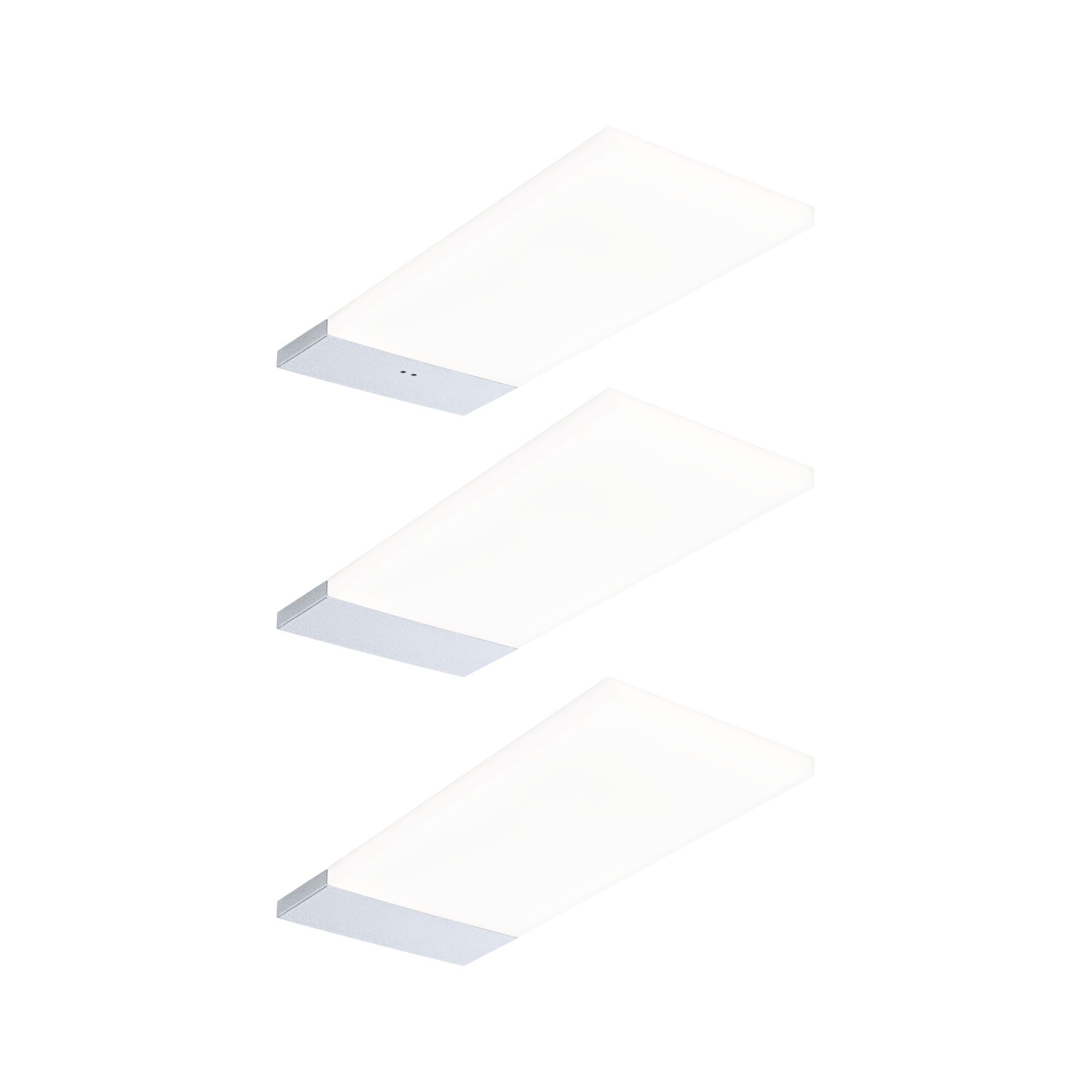 LED-onderkastverlichting Bredo Naderingsschakelaar Set van 3 3x2,5W 80x190mm 3x180lm 230/12V Zilver Drie witte LED-plafondlampen met zilverkleurig aluminium frame voor moderne binnenverlichting
