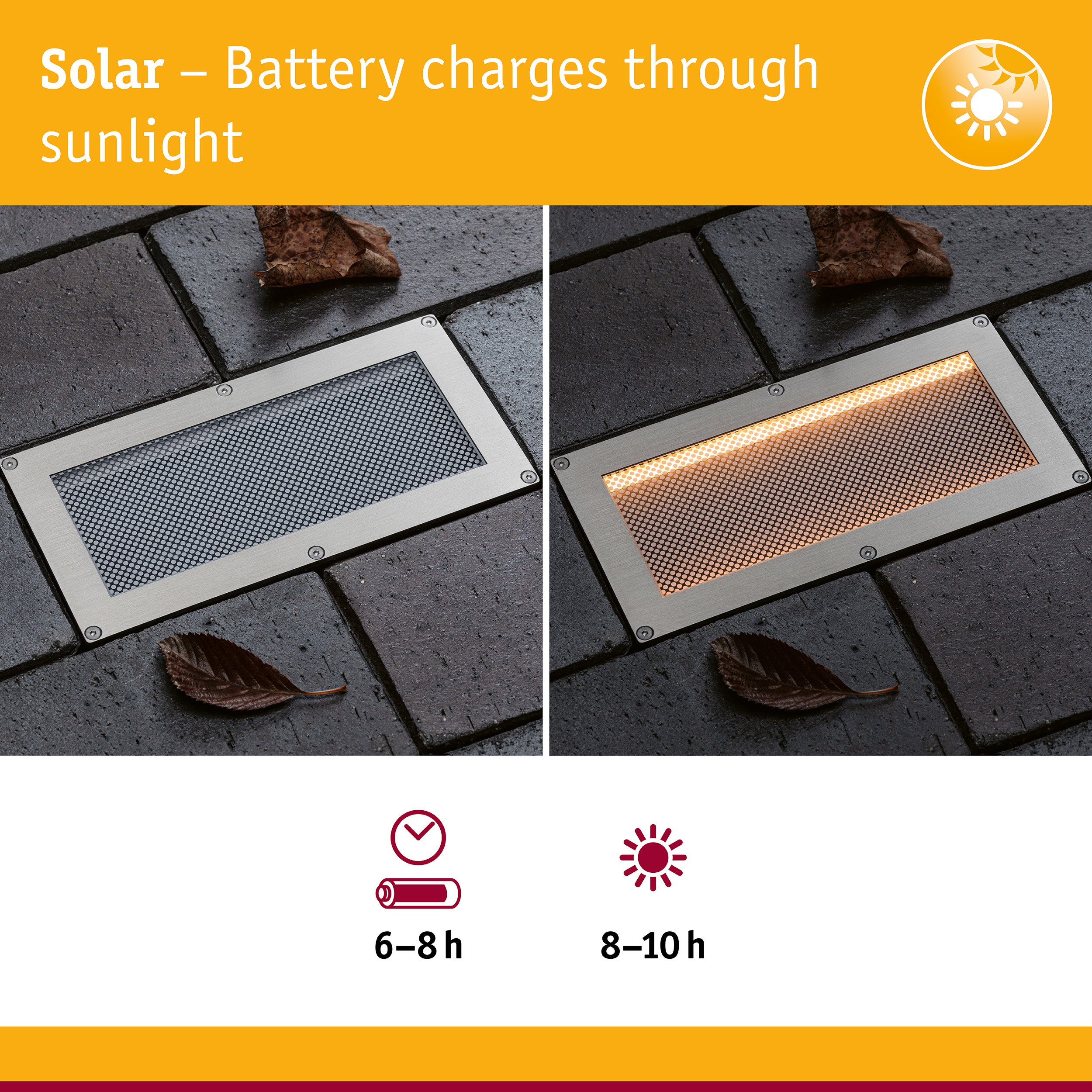 Solar LED Recessed floor light Sorea Twilight switch IP67 angular 200x100mm 2200K 0,3W 14lm 3,7V Brushed iron ABS/Polycarbonate/Stainless steel