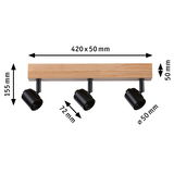 Dreiflammiger Deckenstrahler mit schwarzem Metall und Holzleiste, Maße 420x50 mm, moderne LED-Beleuchtung