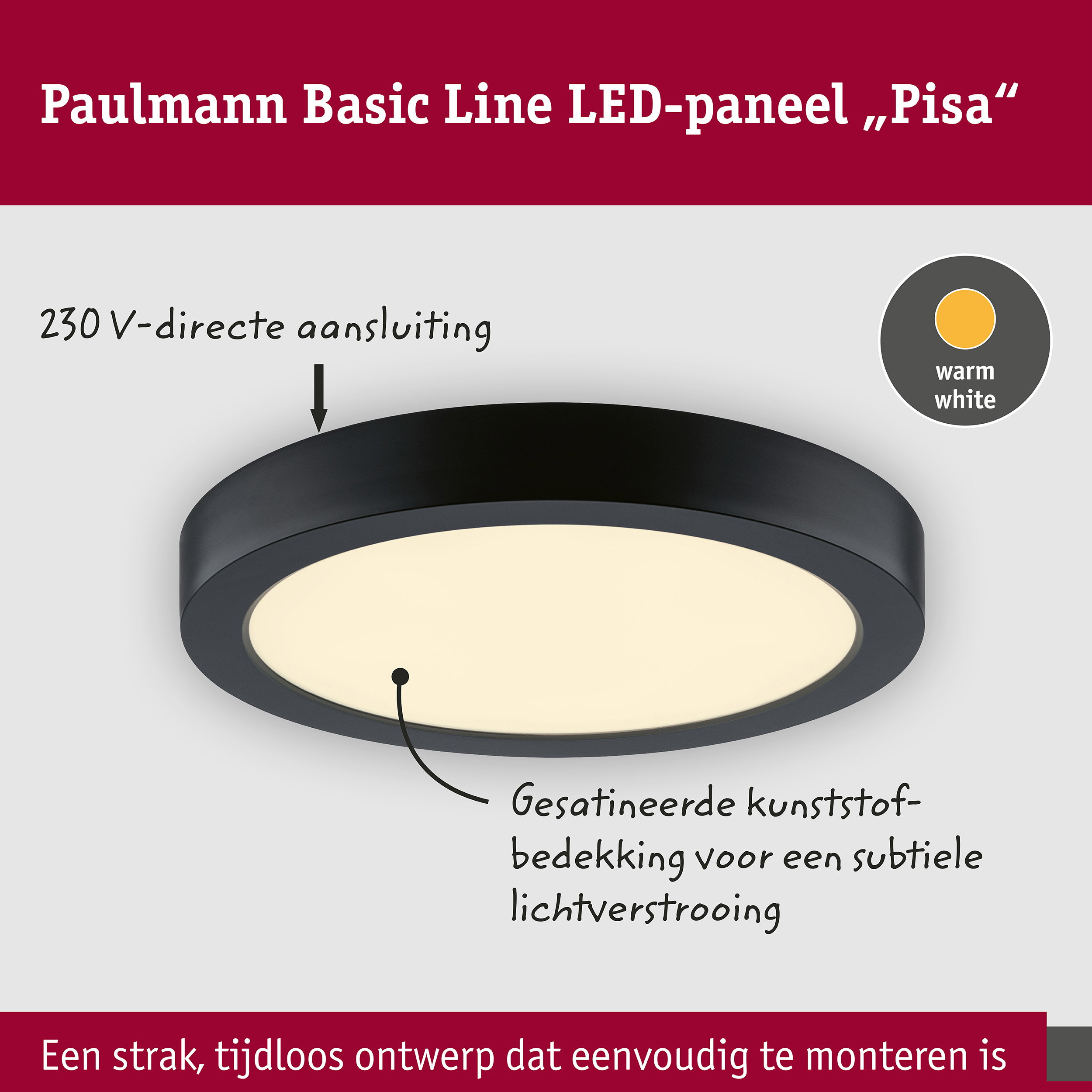 LED-paneel Pisa 3000K 290mm 1800lm 17,6W Zwart mat