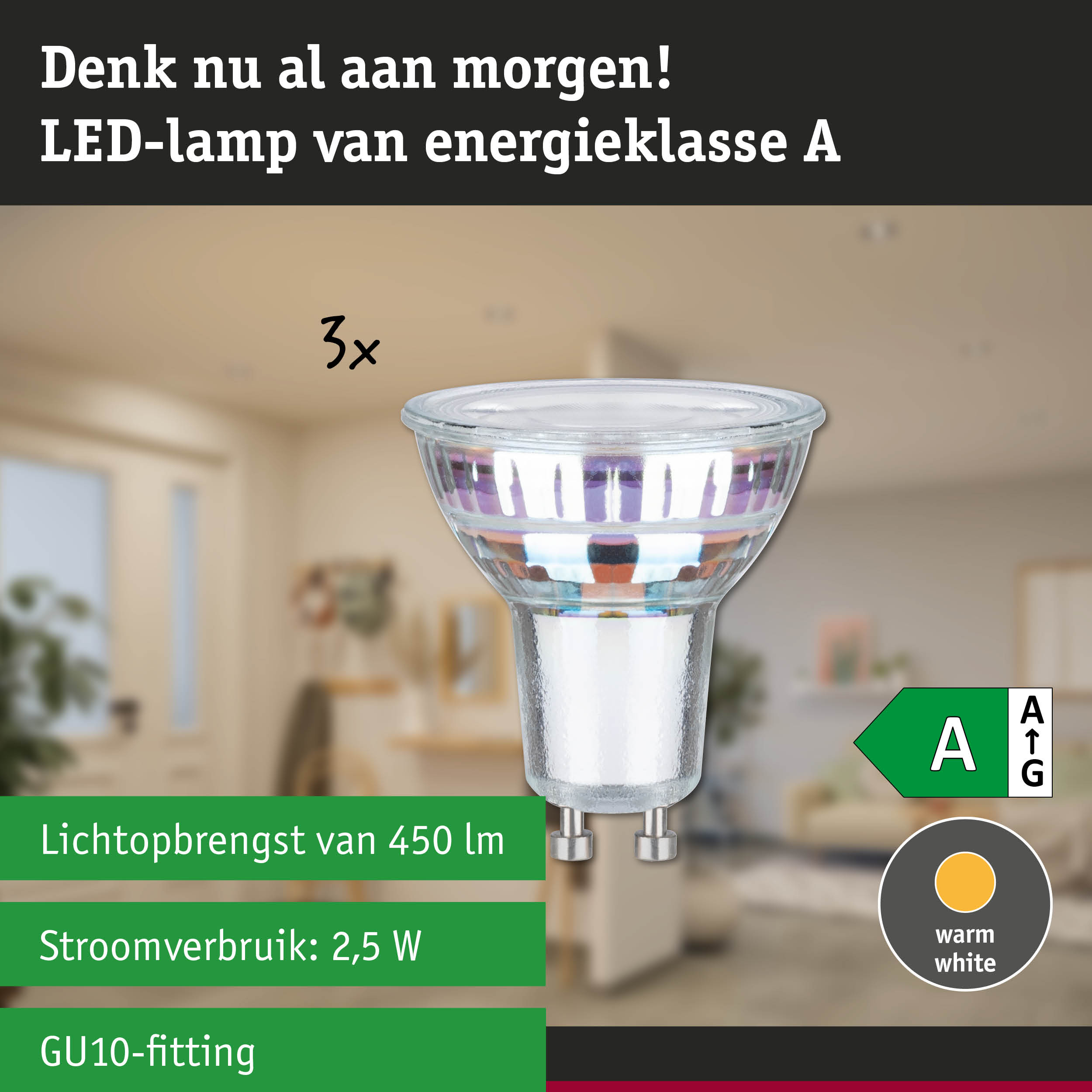 Transparante GU10 LED-lamp in warm wit, ultra-efficiënte energiezuinige lamp voor gerichte verlichting