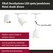 URail DecoSystems LED spot with white metal shade Alvaro, adjustable pendant light