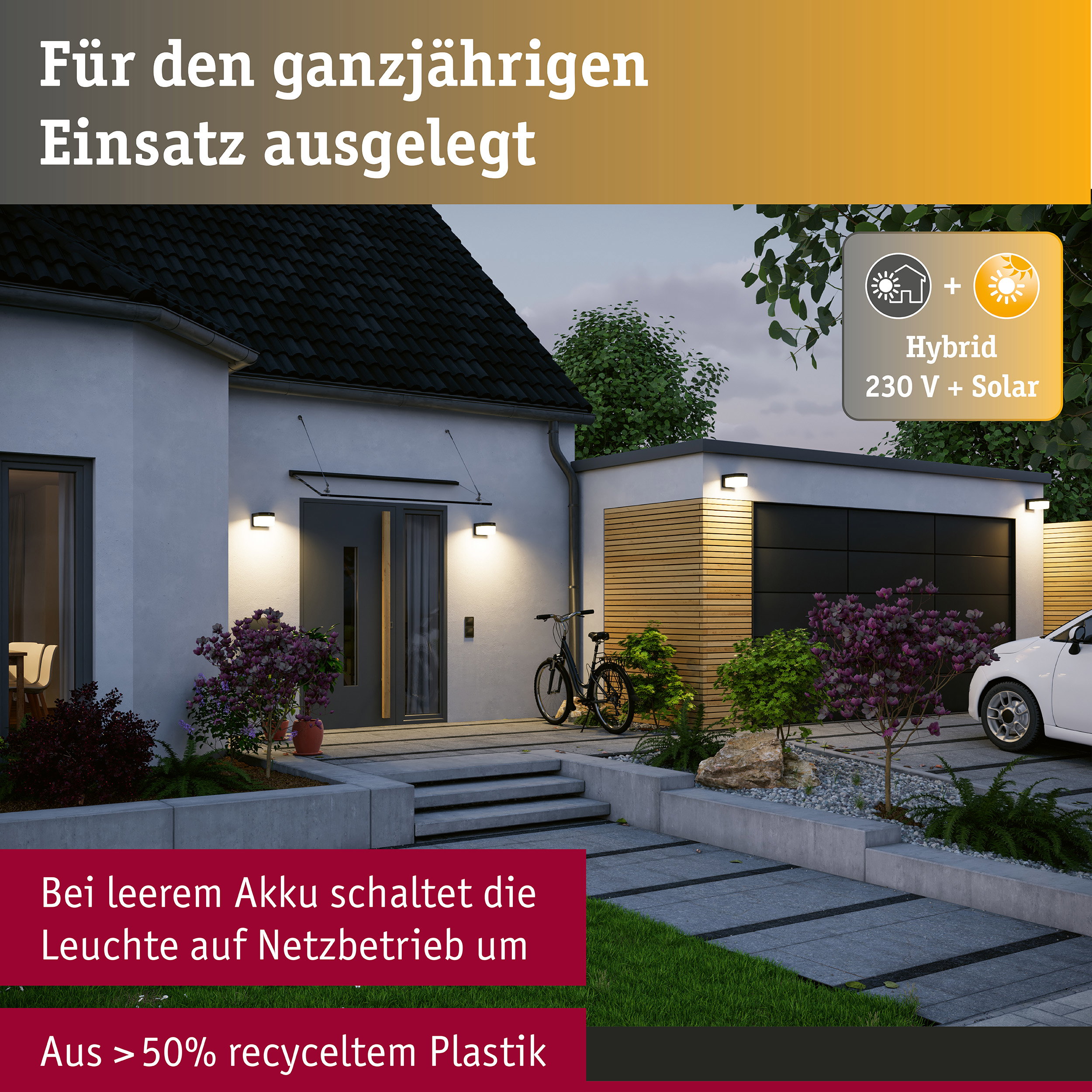Hybrid LED Außenwandleuchte Calyne House 230V + Solar IP44 eckig 145x229mm 3000K 2,3W 230lm 230V Schwarz