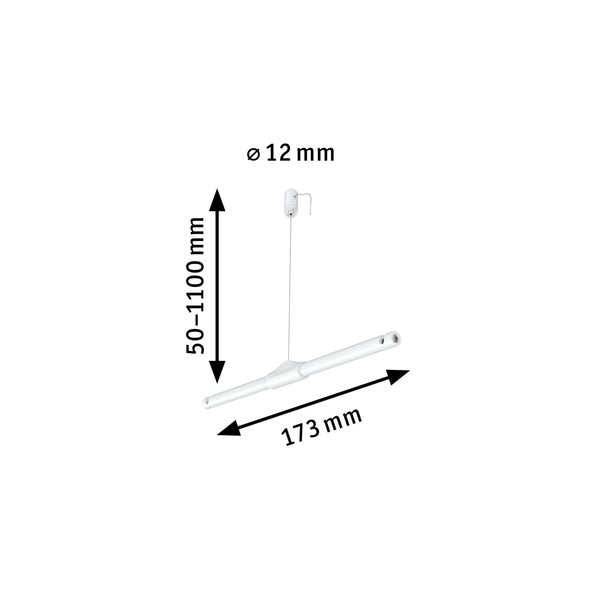 White LED pendant light 173 mm long with adjustable height 50-1100 mm for modern lighting solutions