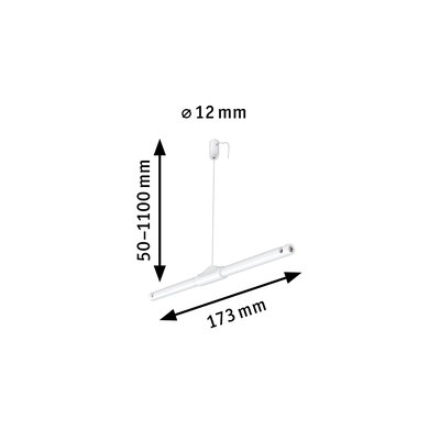 White LED pendant light 173 mm long with adjustable height 50-1100 mm for modern lighting solutions
