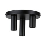 Black metal ceiling light with three cylindrical spotlights for modern indoor lighting