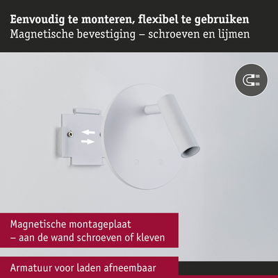Witte magnetische montageplaat met afneembare armatuur voor flexibele wandmontage