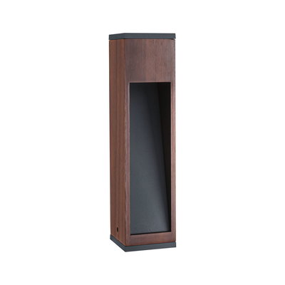 Modern outdoor wall light made of wood and black metal for stylish garden lighting