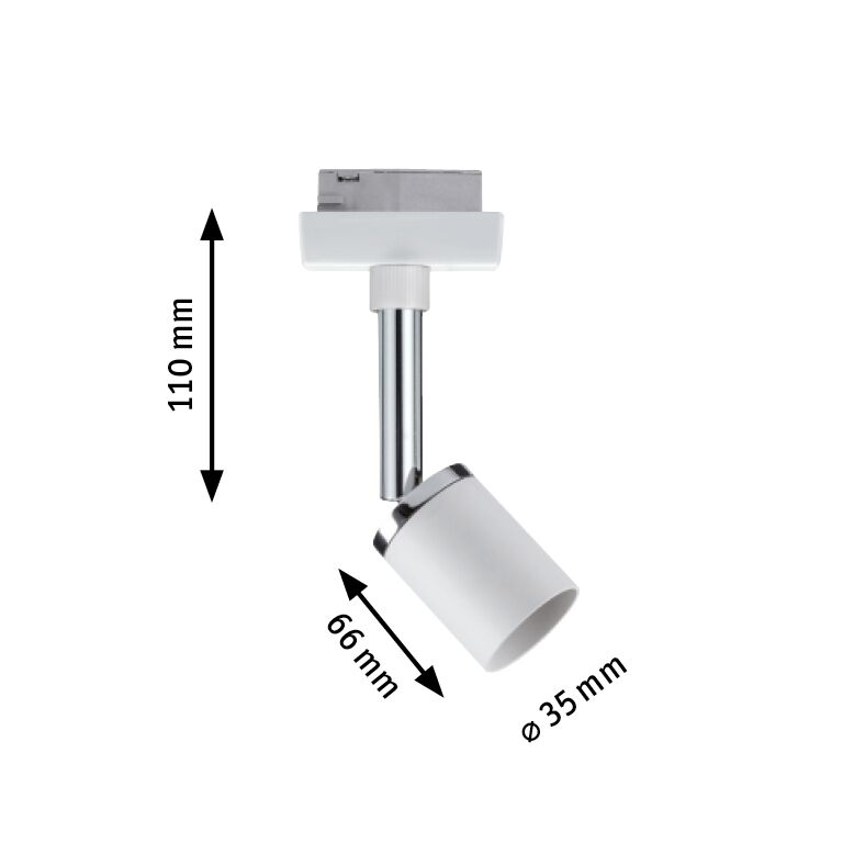 Weißer LED-Strahler aus Metall mit verchromtem Stiel, Maße 110x66 mm, moderne Spotbeleuchtung
