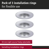 Pack of 3 white metal installation rings for flexible LED lighting with swivelling feature