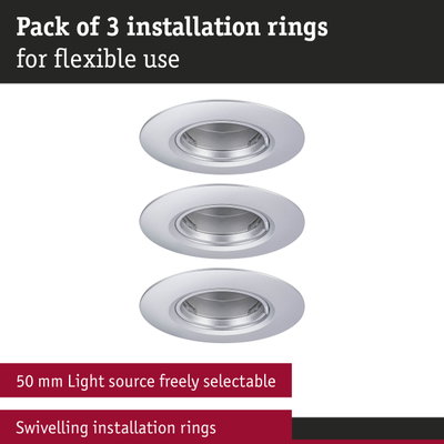 Pack of 3 white metal installation rings for flexible LED lighting with swivelling feature
