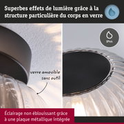Luminaire en verre avec structure particulière pour effets lumineux et plaque métallique intégrée anti-éblouissement