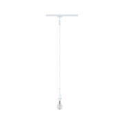Minimalistische weiße Pendelleuchte mit Glühbirne und Kabel für moderne Innenbeleuchtung