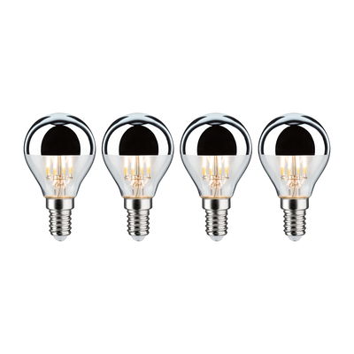 Set van vier LED-lampen met zilveren spiegelkap en E14-fitting voor energiezuinige verlichting