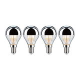 Set of four LED bulbs with silver mirror cap and E14 base for energy-efficient lighting