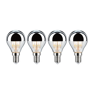 Set of four LED bulbs with silver mirror cap and E14 base for energy-efficient lighting