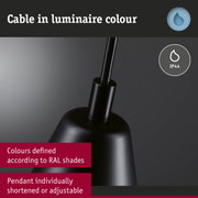 Black pendant light cable with IP44 protection, adjustable length and RAL colour options