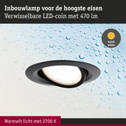 Zwarte inbouwspot met verwisselbare warmwitte LED en 470 lumen voor woonverlichting