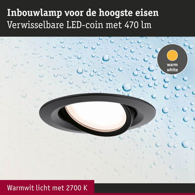 Zwarte inbouw-LED-lamp met warmwit licht 2700 K en verwisselbare LED-coin