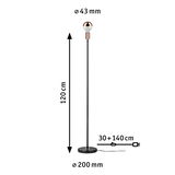 Stehlampe mit schwarzem Metallstab, kupferfarbenem Lampenhalter und rundem Marmorfuß, Maße 120 cm hoch