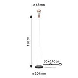 Lampadaire avec tige en métal noir, support de lampe cuivre et base ronde en marbre, hauteur 120 cm
