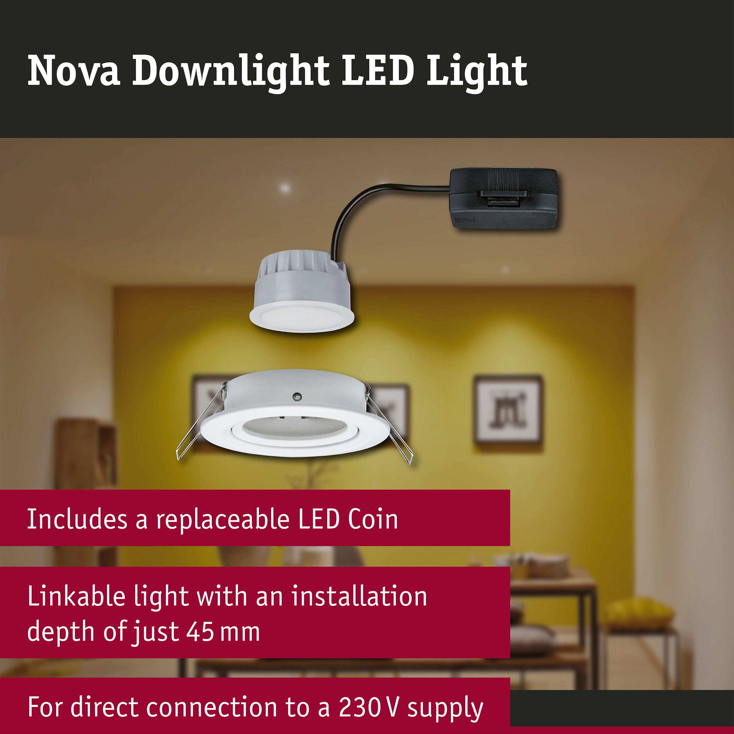 LED Downlight 3-Step-Dim Nova Coin Swivelling round 84mm 50° Coin 6W 470lm 230V dimmable 2700K Matt white