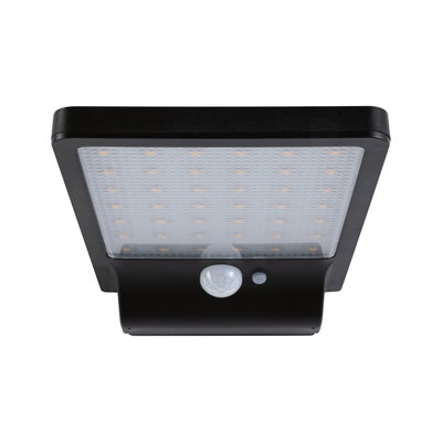 Schwarze LED-Außenwandleuchte mit Bewegungsmelder und diffuser Abdeckung für energiesparende Beleuchtung