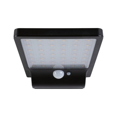 Zwarte LED-buitenwandlamp met bewegingssensor en diffuserende afdekking voor energiezuinige verlichting