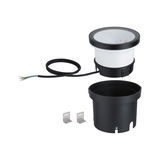 White LED recessed spotlight with black housing and cable, including mounting brackets for installation