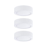 Drie ronde witte LED-plafondlampen van kunststof voor moderne binnenverlichting