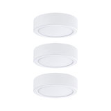 Three round white LED ceiling lights made of plastic for modern indoor lighting