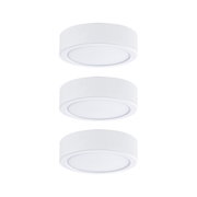Three round white LED ceiling lights made of plastic for modern indoor lighting